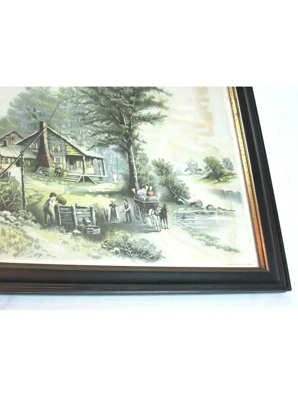 Antique 1897 Hoover Chromolithograph Art Print Old Oaken Bucket 23x19 Framed